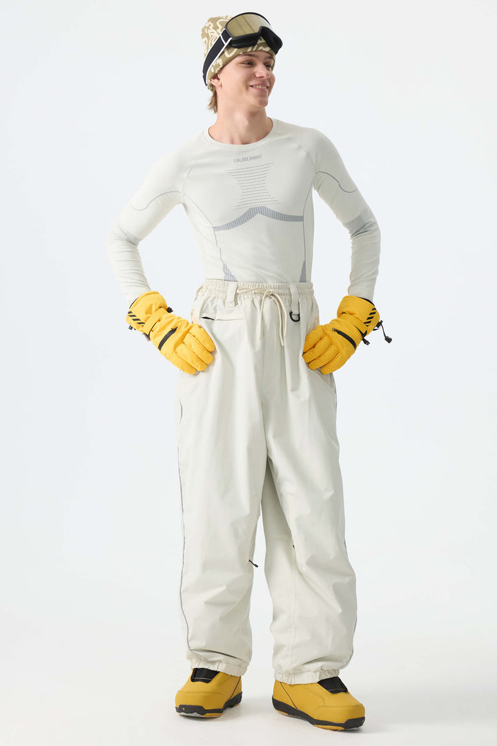 Men's Off White Baggy Reflective Piping Drawstring Snow Pants
