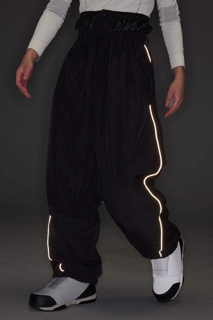 Men's Brown Baggy Reflective Piping Drawstring Snow Pants