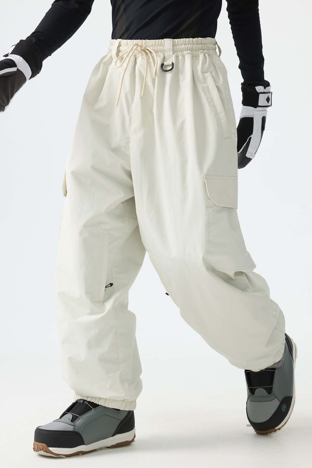 Men's Khaki Sleek Sport Utility Hidden Cargo Pockets Baggy Snow Pants