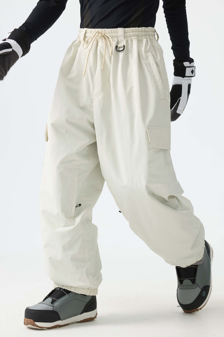 Men's Khaki Sleek Sport Utility Hidden Cargo Pockets Baggy Snow Pants
