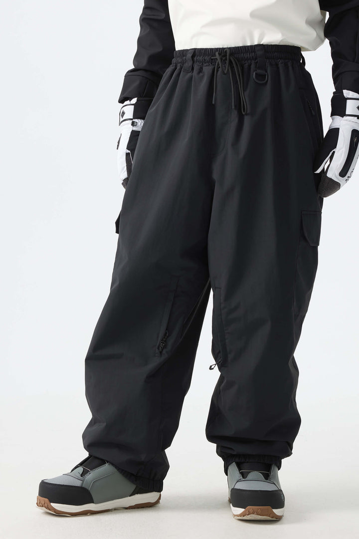 Men's Khaki Sleek Sport Utility Hidden Cargo Pockets Baggy Snow Pants