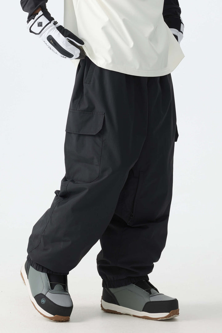 Men's Khaki Sleek Sport Utility Hidden Cargo Pockets Baggy Snow Pants
