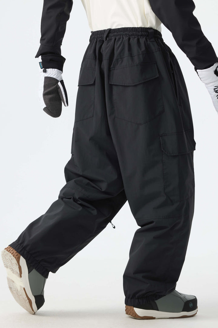 Men's Black Sleek Sport Utility Hidden Cargo Pockets Baggy Snow Pants