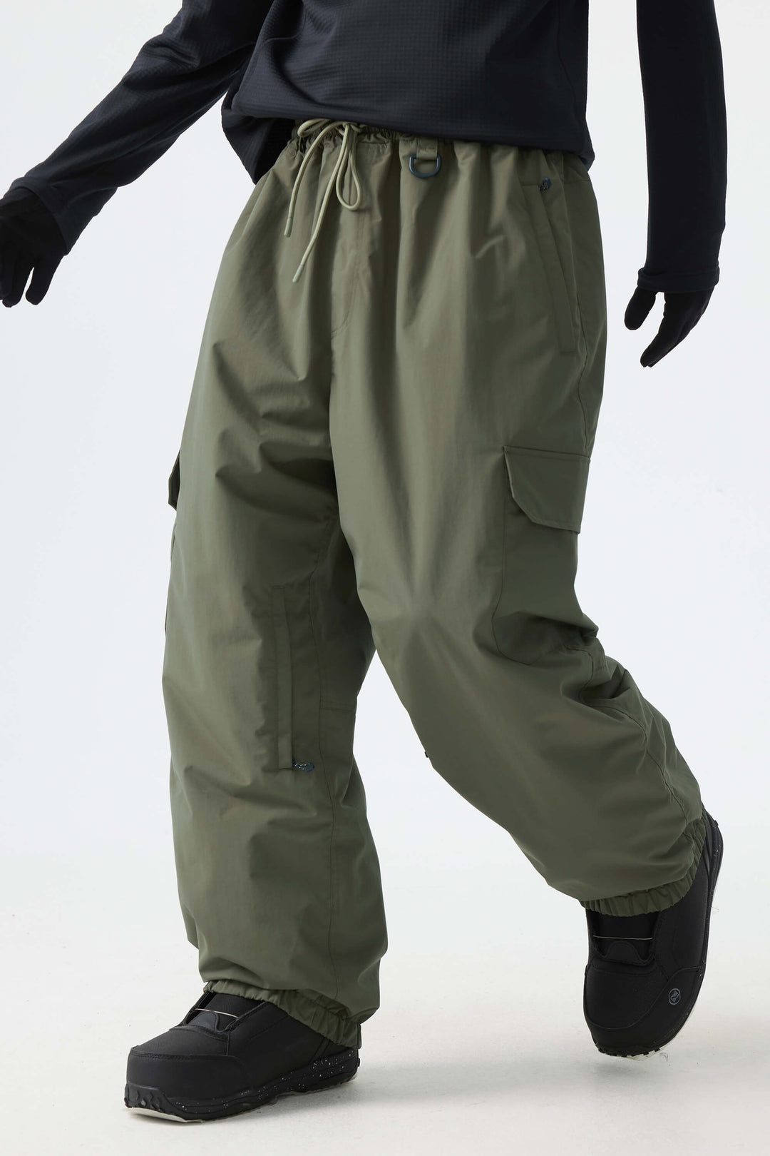 Men's Khaki Sleek Sport Utility Hidden Cargo Pockets Baggy Snow Pants