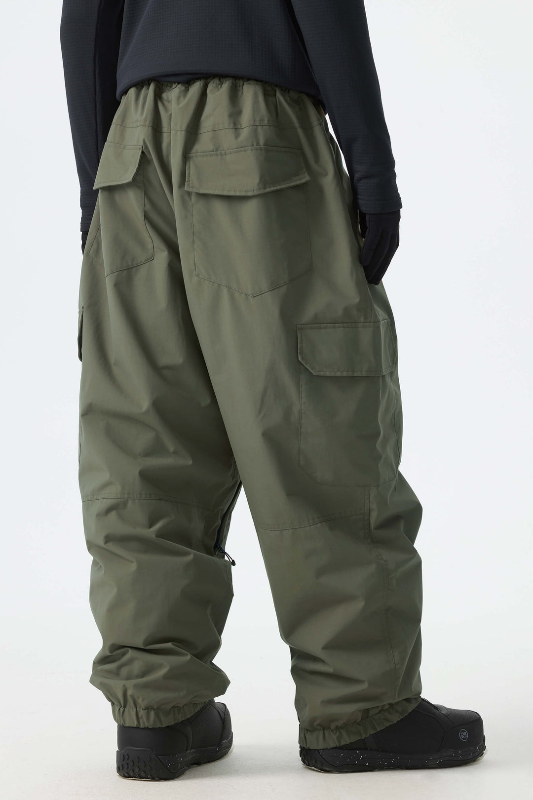 Men's Olive Green Sleek Sport Utility Hidden Cargo Pockets Baggy Snow Pants