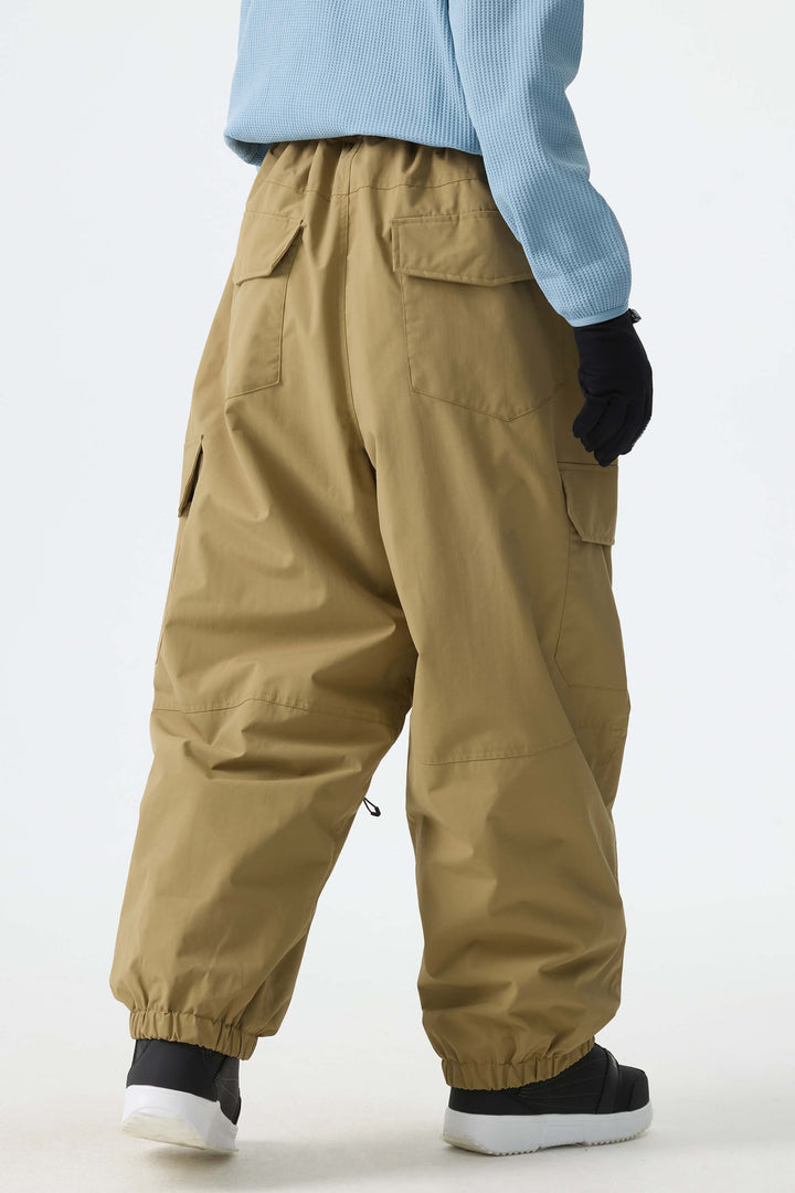 Calça de neve feminina cáqui, elegante, esportiva, utilitária, com bolsos cargo ocultos e modelagem folgada.