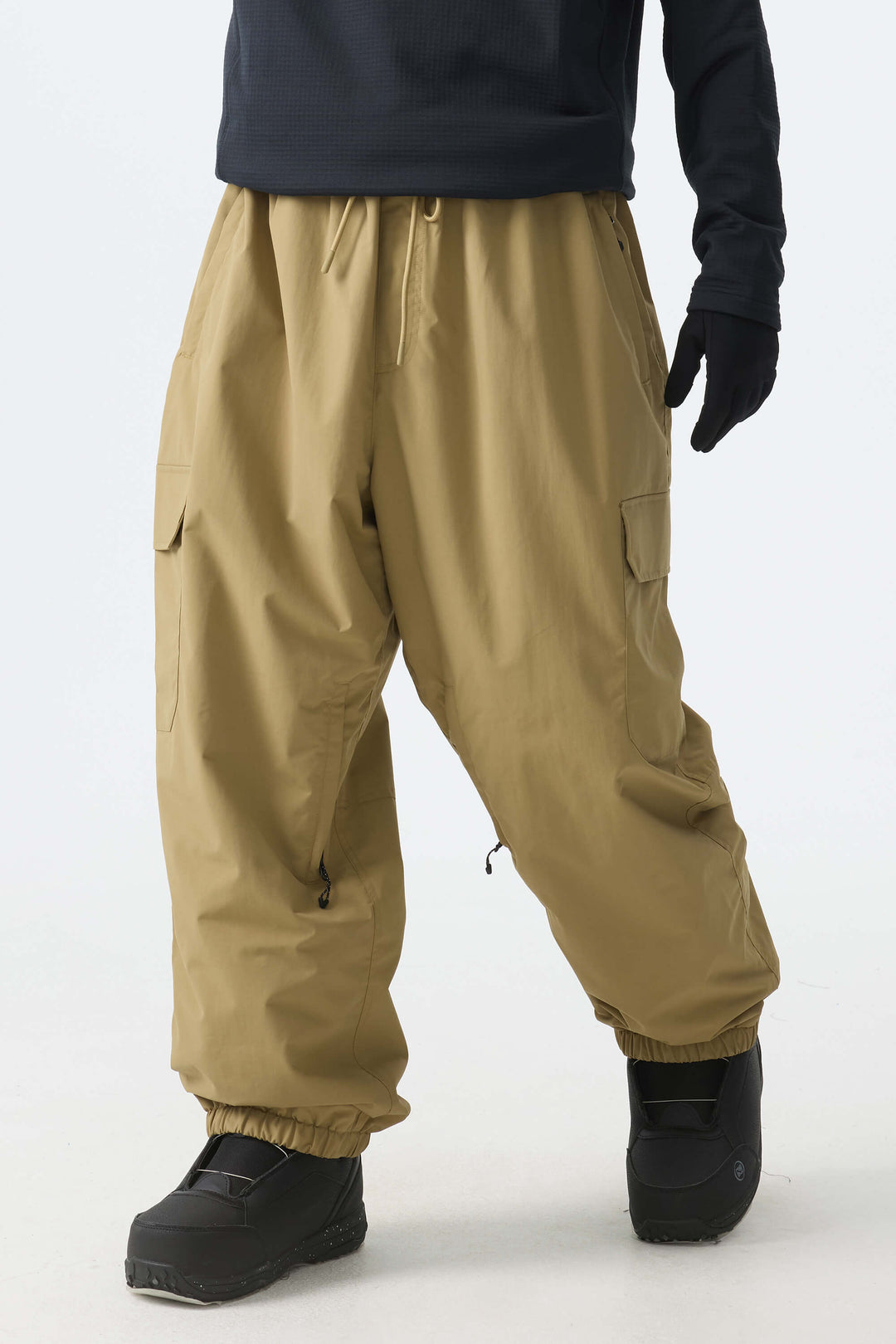 Men's Khaki Sleek Sport Utility Hidden Cargo Pockets Baggy Snow Pants