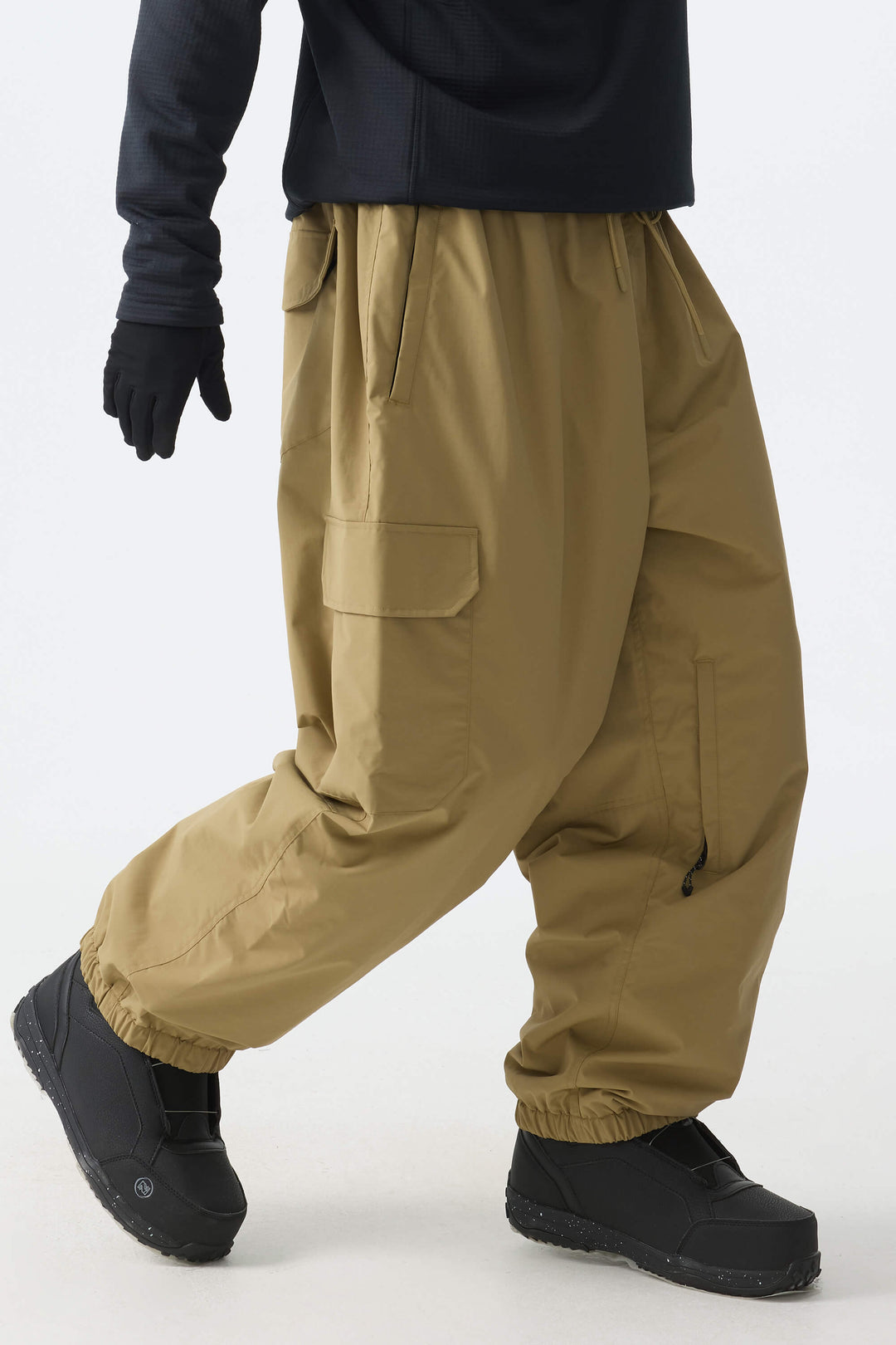 Men's Khaki Sleek Sport Utility Hidden Cargo Pockets Baggy Snow Pants