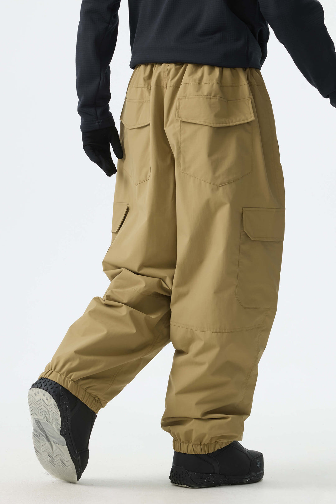 Men's Khaki Sleek Sport Utility Hidden Cargo Pockets Baggy Snow Pants