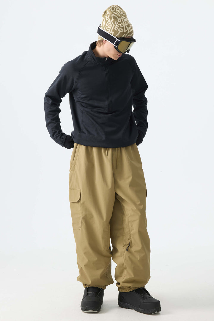 Men's Khaki Sleek Sport Utility Hidden Cargo Pockets Baggy Snow Pants