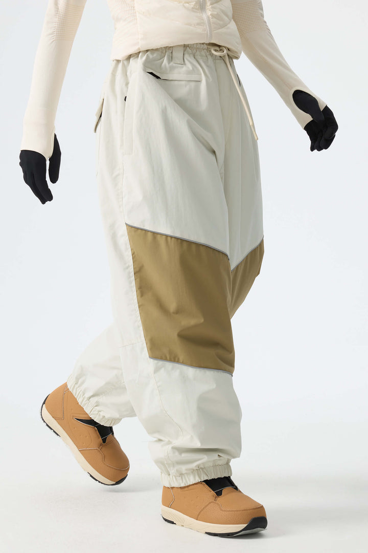 Women's Army Green Color-Block Reflective Baggy Snow Pants