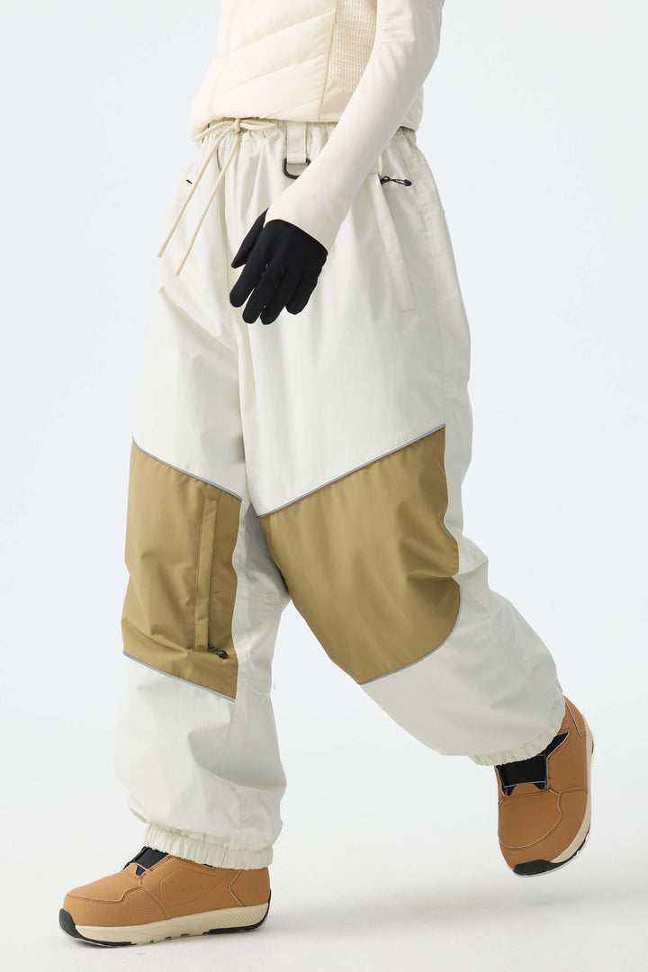 Women's Off White Color-Block Reflective Baggy Snow Pants