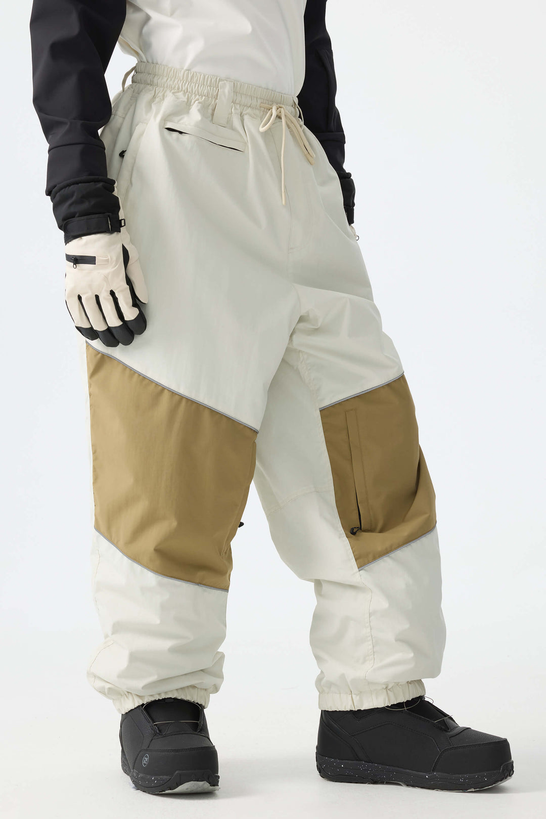 Off-white, kleurblok, reflecterende baggy sneeuwbroek voor heren