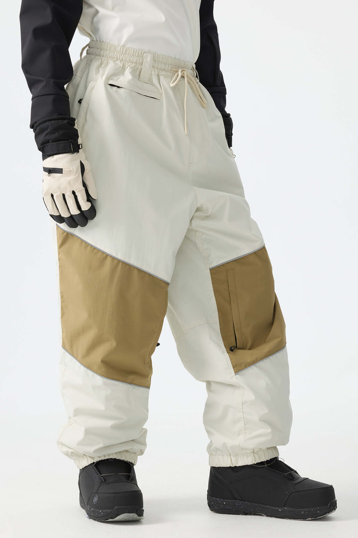 Off-white, kleurblok, reflecterende baggy sneeuwbroek voor heren