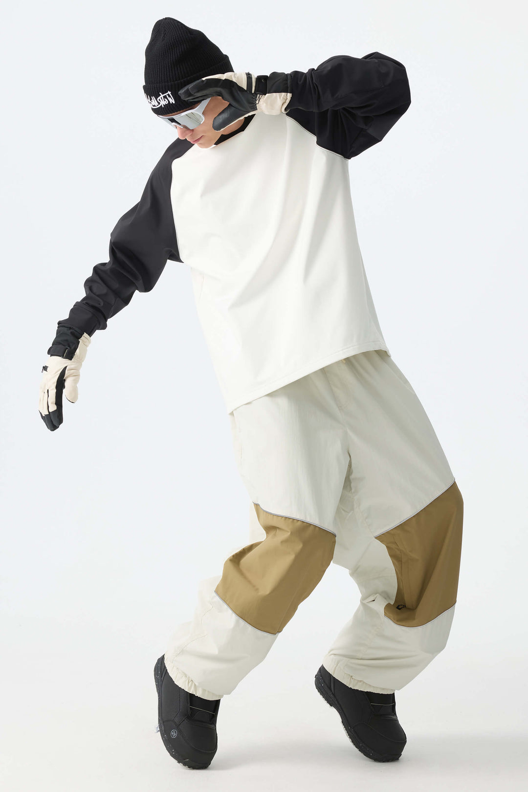 Off-white, kleurblok, reflecterende baggy sneeuwbroek voor heren