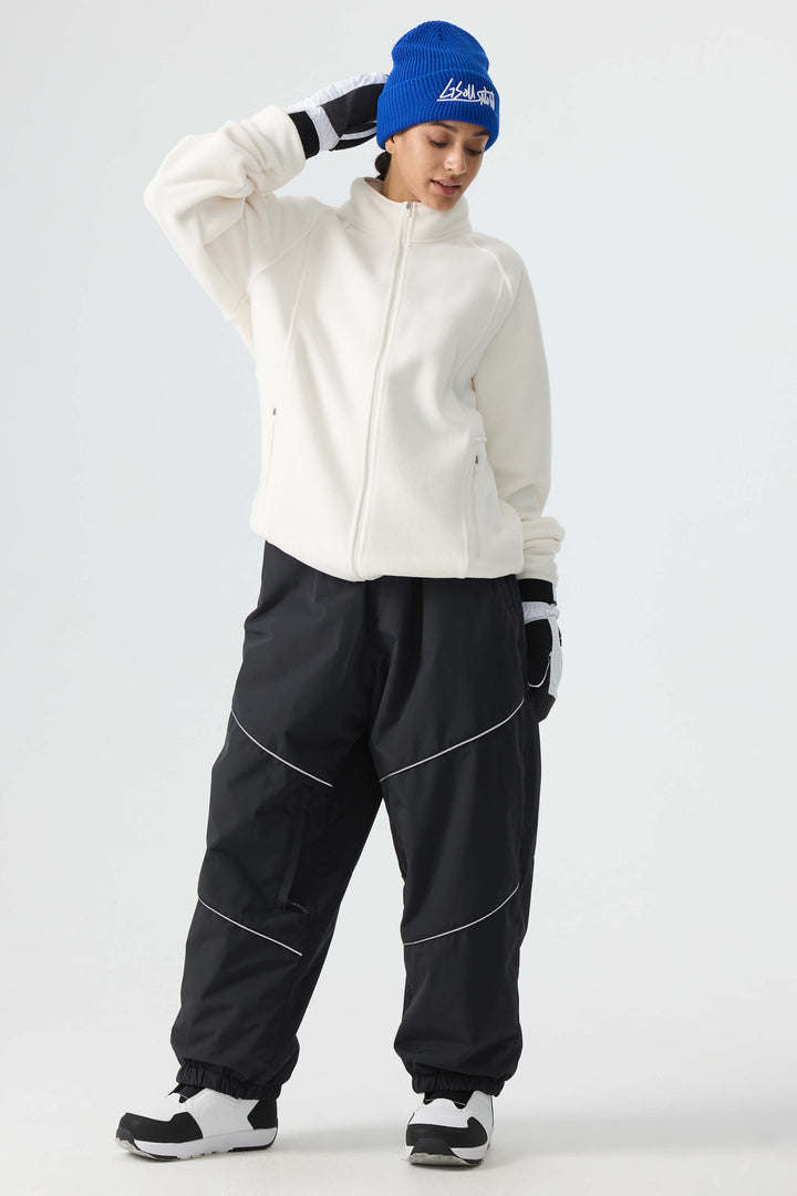 Calça de neve feminina preta, folgada e com detalhes refletivos