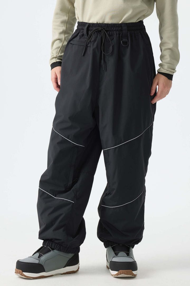 Men's Brown Color-Block Reflective Baggy Snow Pants