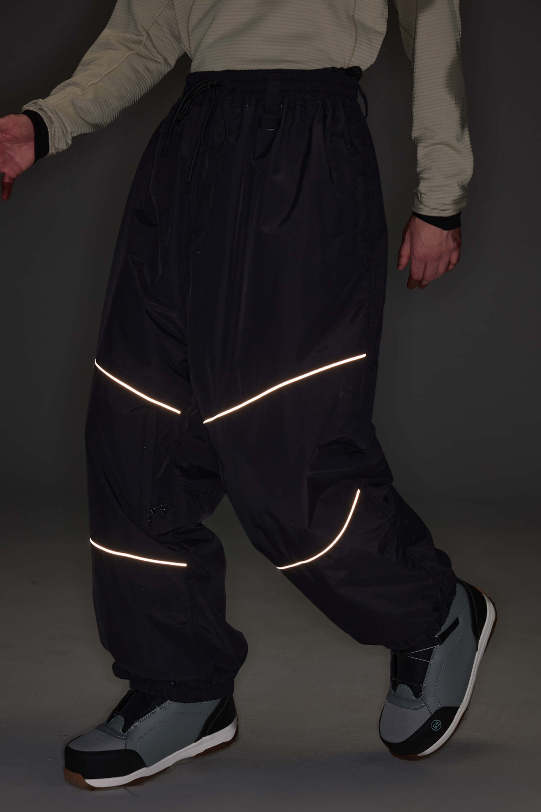 Men's Brown Color-Block Reflective Baggy Snow Pants