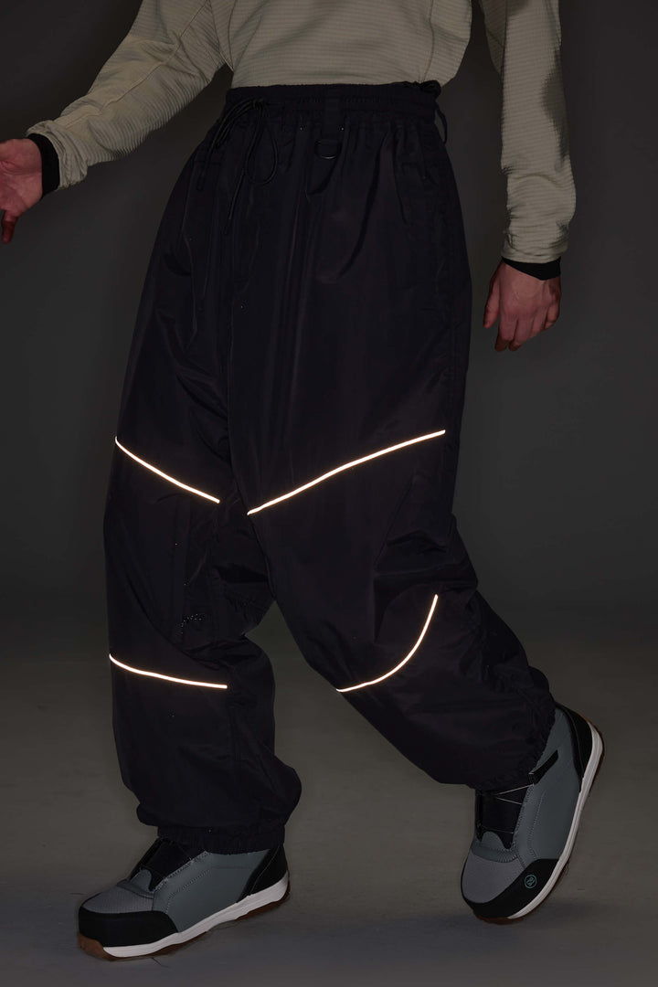 Men's Brown Color-Block Reflective Baggy Snow Pants