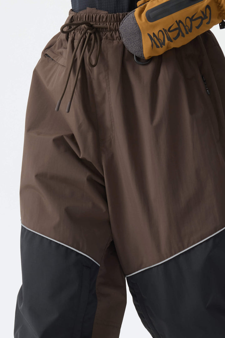 Women's Brown Color-Block Reflective Baggy Snow Pants