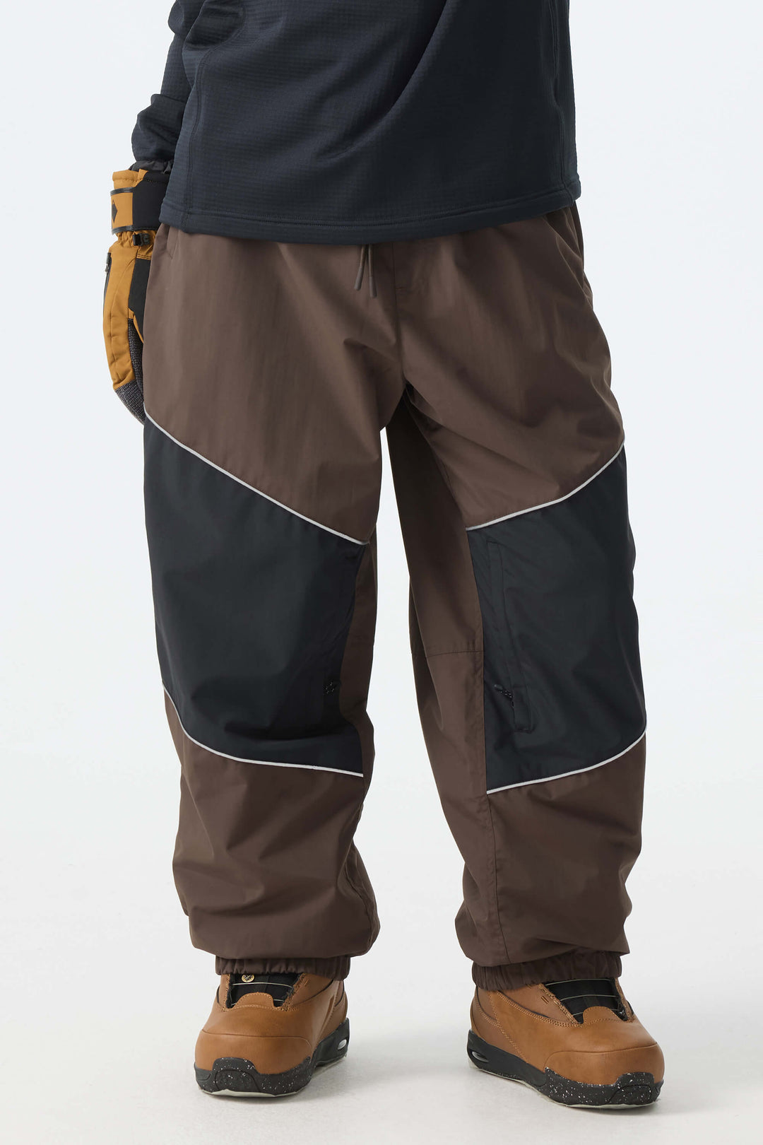 Women's Brown Color-Block Reflective Baggy Snow Pants