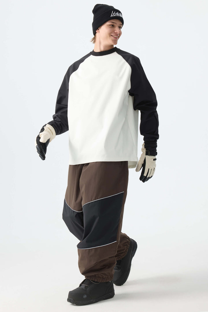 Men's Brown Color-Block Reflective Baggy Snow Pants