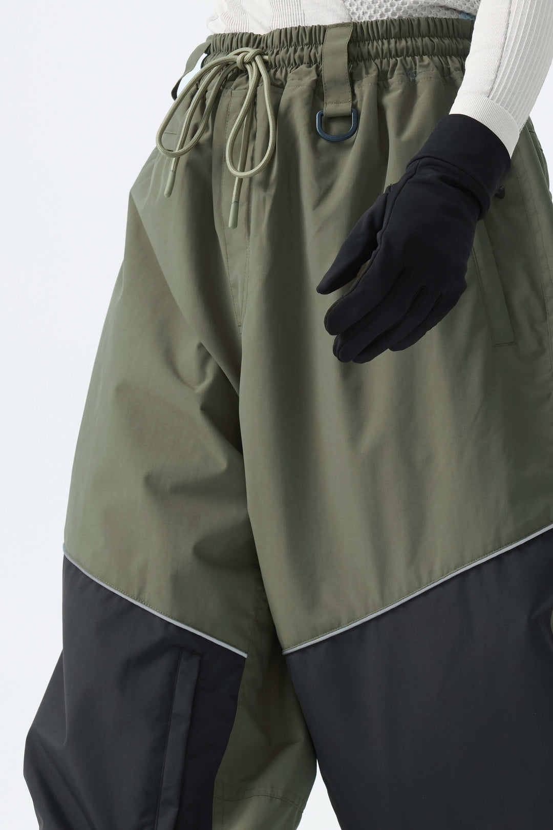 Women's Army Green Color-Block Reflective Baggy Snow Pants