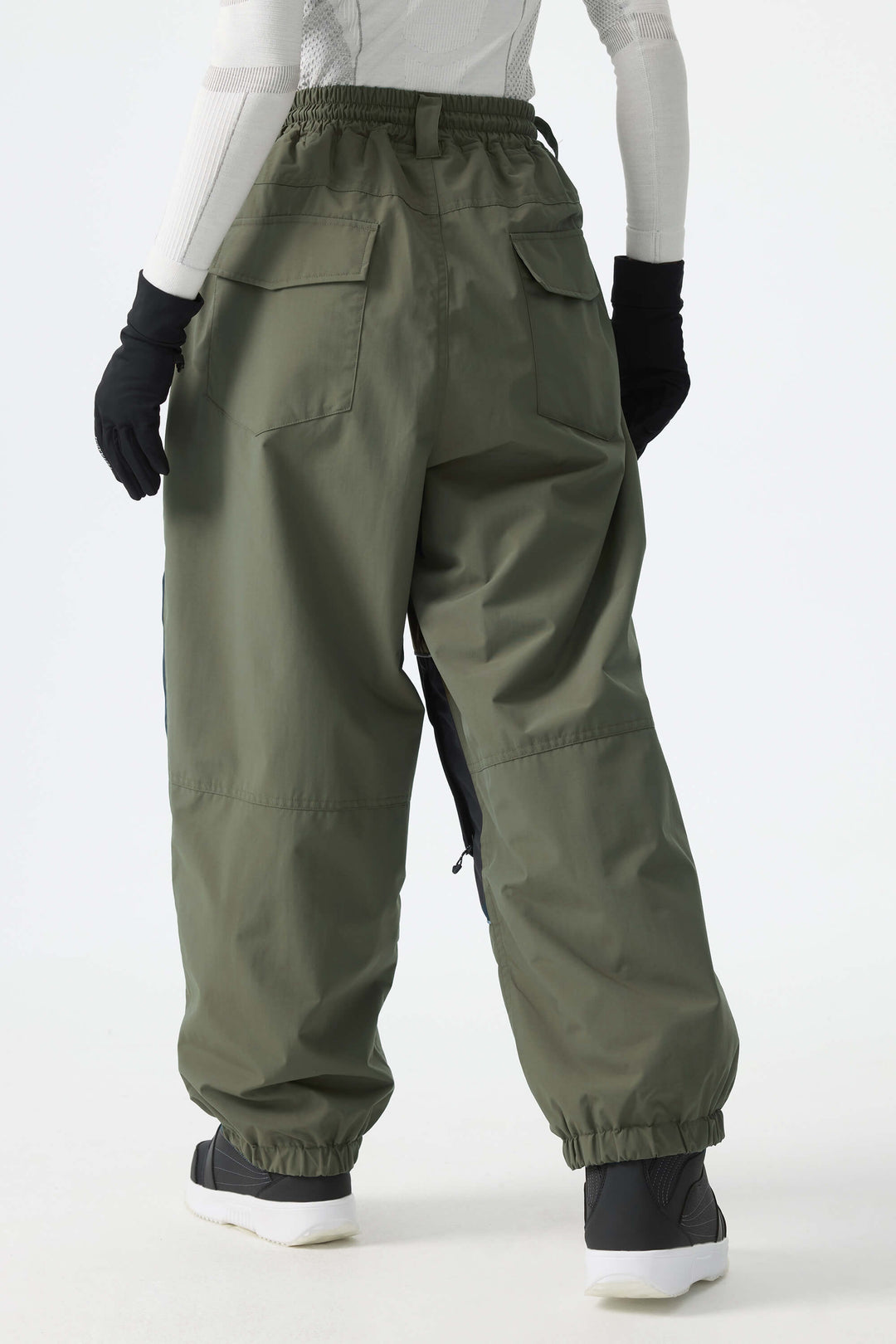 Women's Army Green Color-Block Reflective Baggy Snow Pants