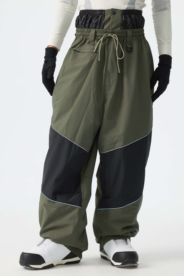 Men's Brown Color-Block Reflective Baggy Snow Pants