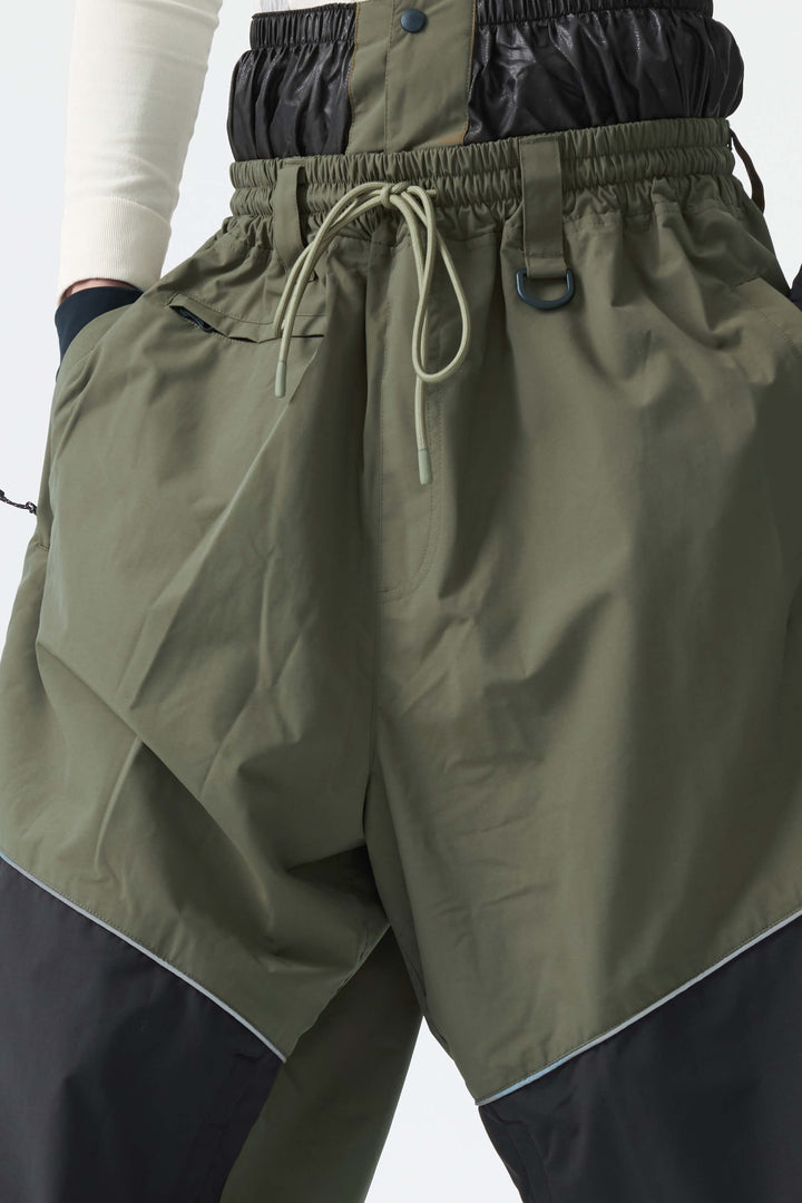 Men's Army Green Color-Block Reflective Baggy Snow Pants