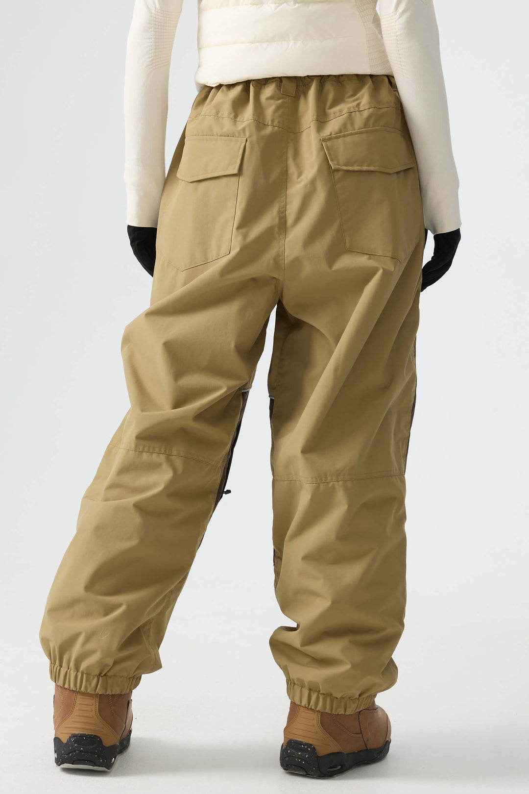 Women's Khaki Color-Block Reflective Baggy Snow Pants