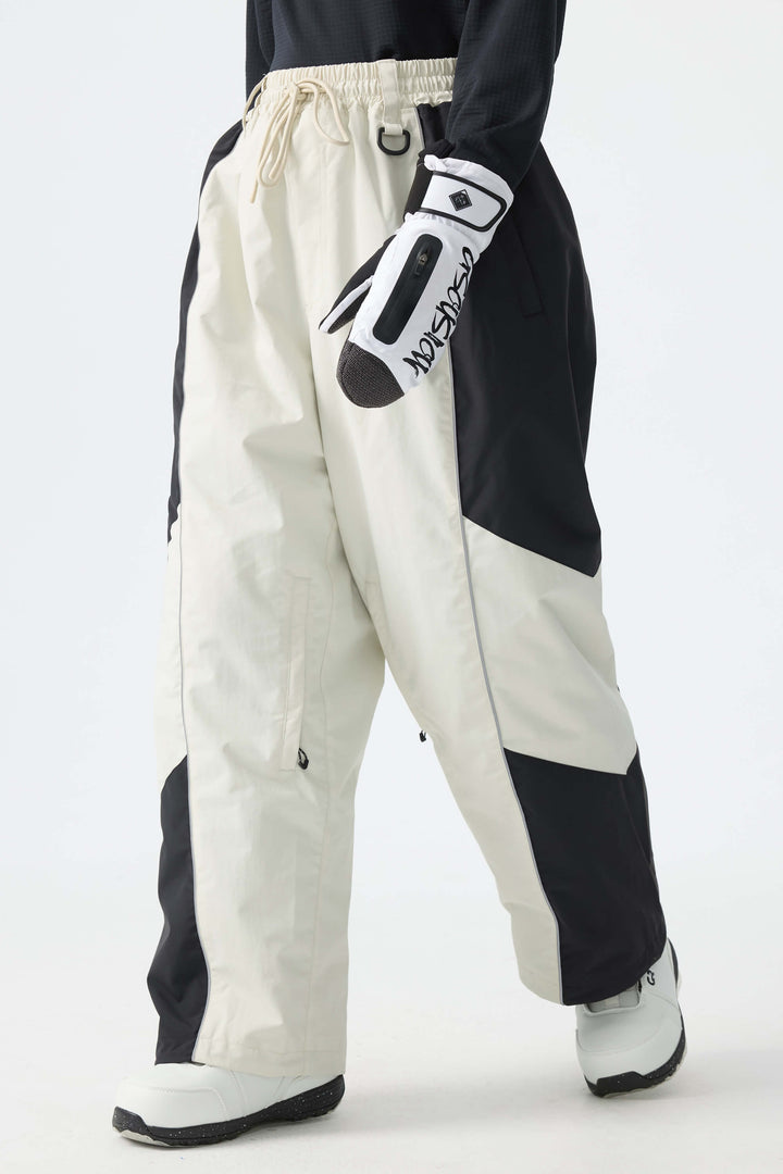 Women's Color Block Off White Waterproof Reflective Snow Pants
