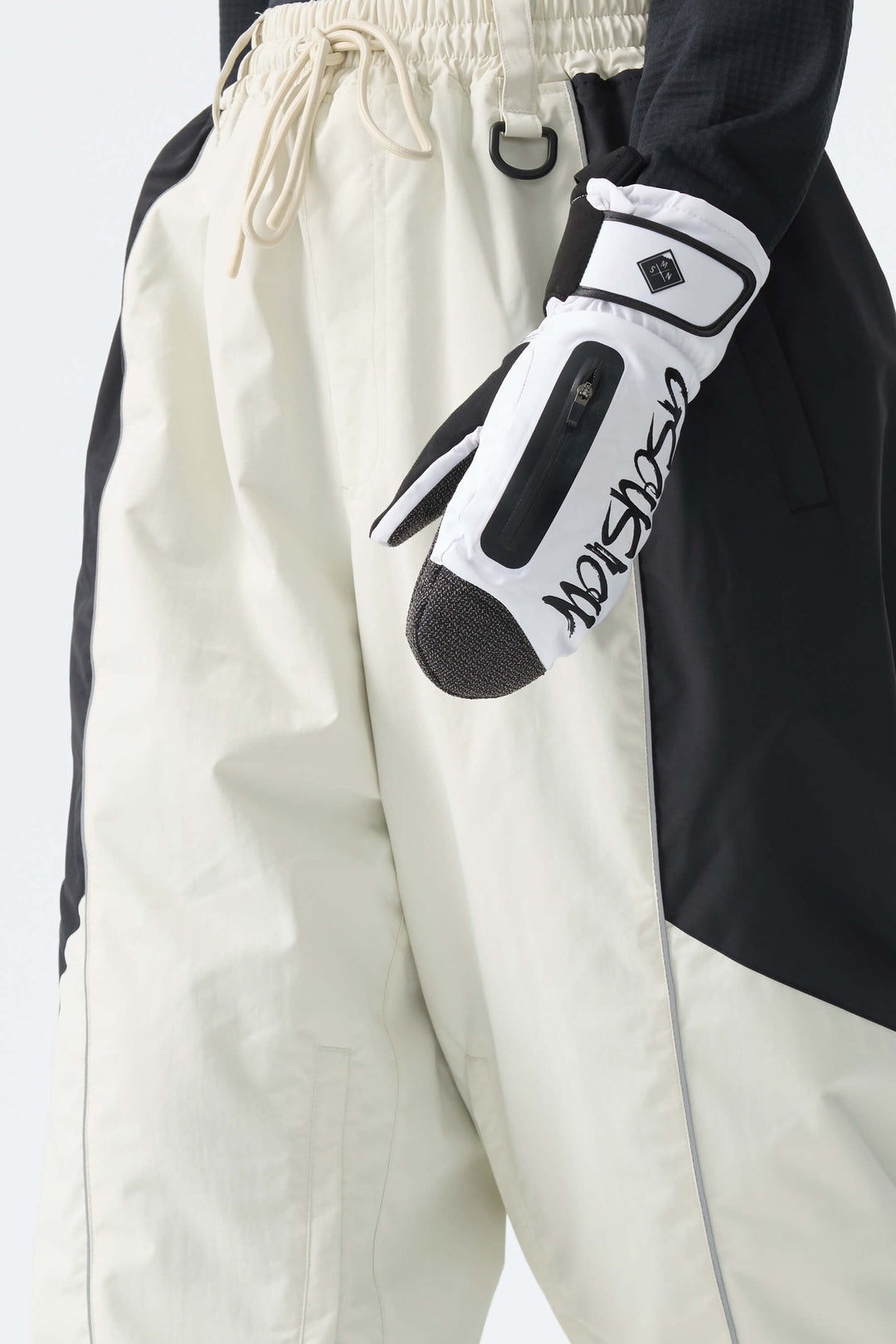Women's Color Block Off White Waterproof Reflective Snow Pants