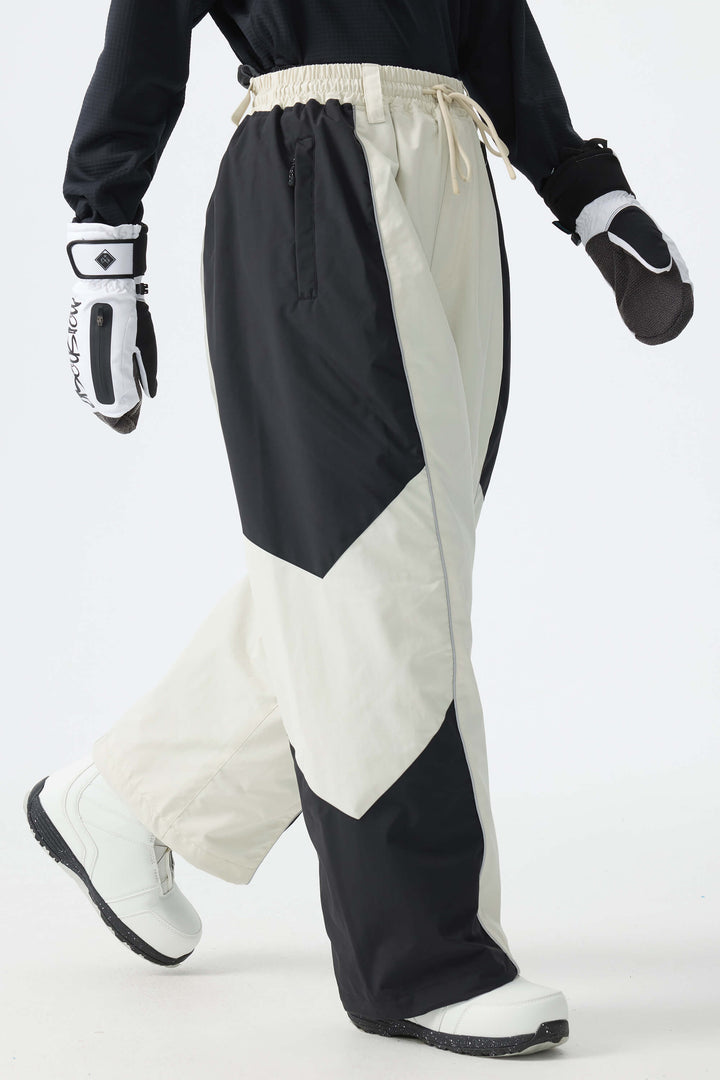 Women's Color Block Off White Waterproof Reflective Snow Pants