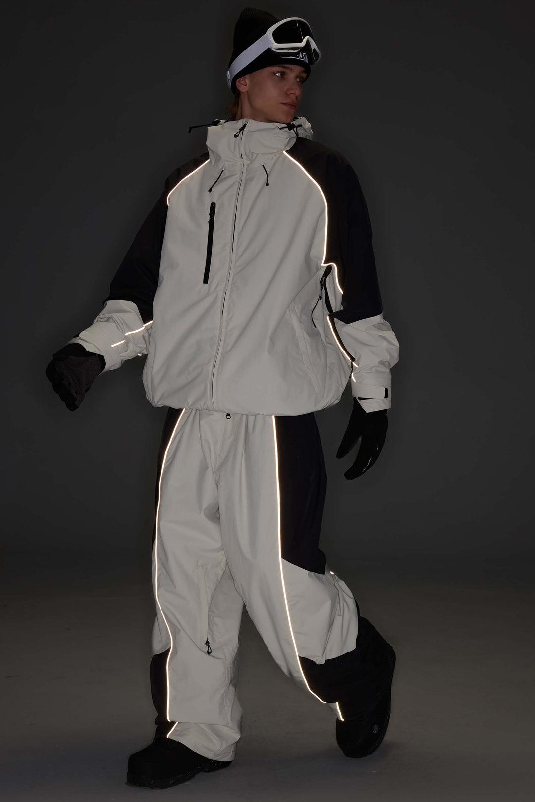 Women's Color Block Off White Waterproof Reflective Snow Pants