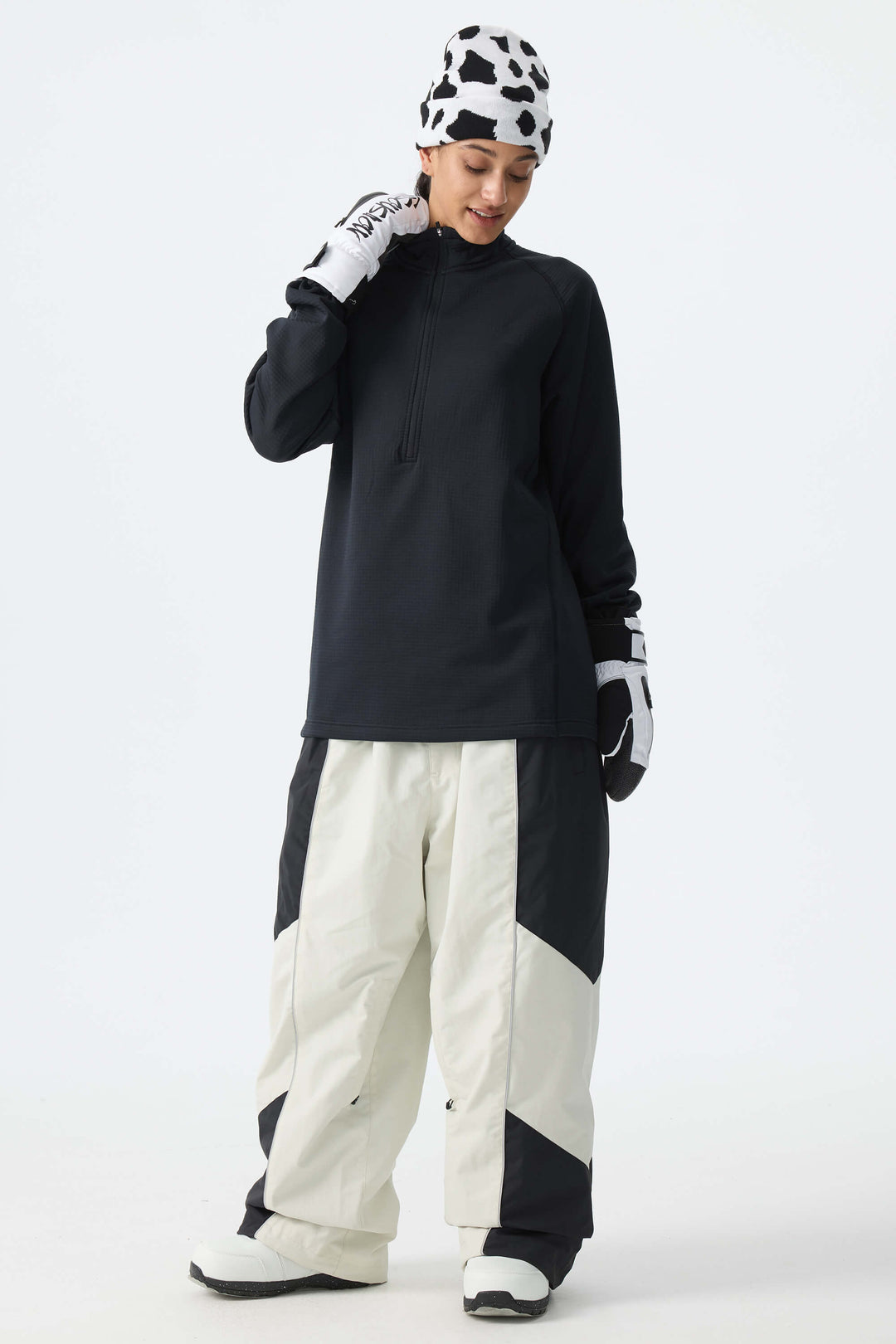 Women's Color Block Off White Waterproof Reflective Snow Pants