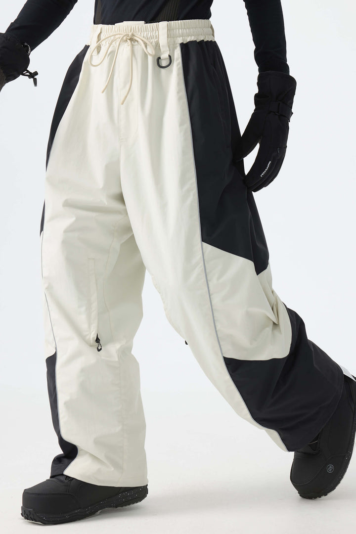 Men's Color Block Off White Waterproof Reflective Snow Pants