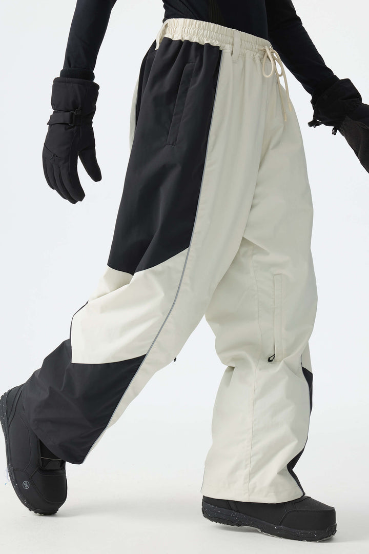 Men's Color Block Off White Waterproof Reflective Snow Pants