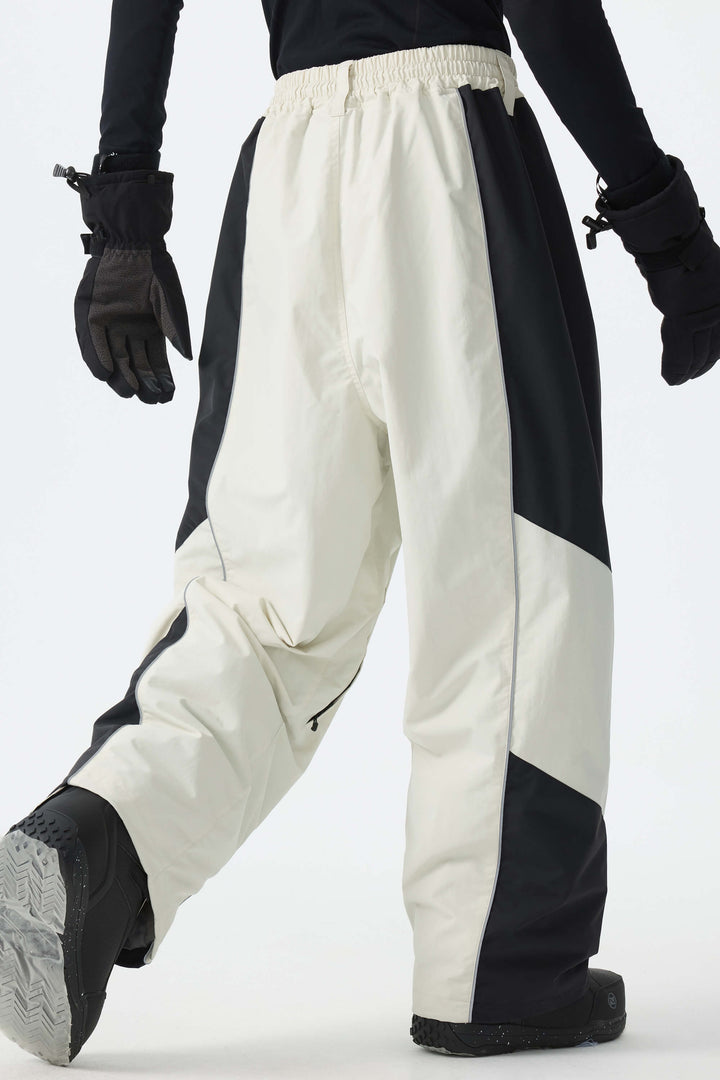 Men's Color Block Off White Waterproof Reflective Snow Pants