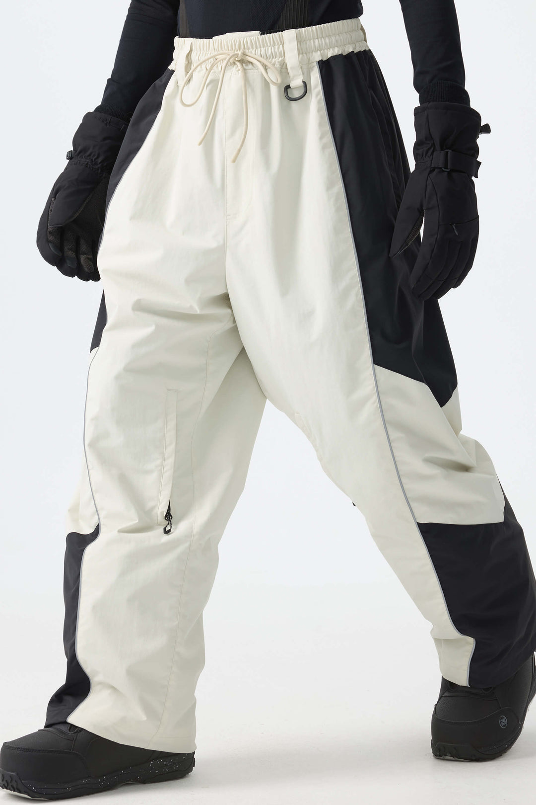 Men's Color Block Off White Waterproof Reflective Snow Pants