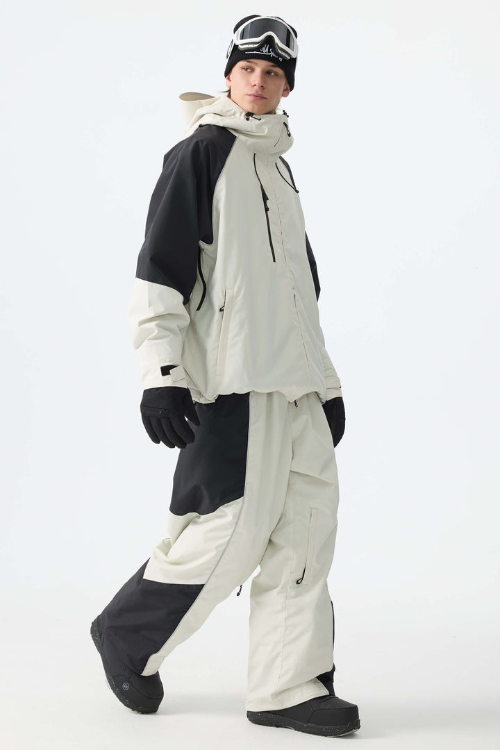 Men's Color Block Off White Waterproof Reflective Snow Pants