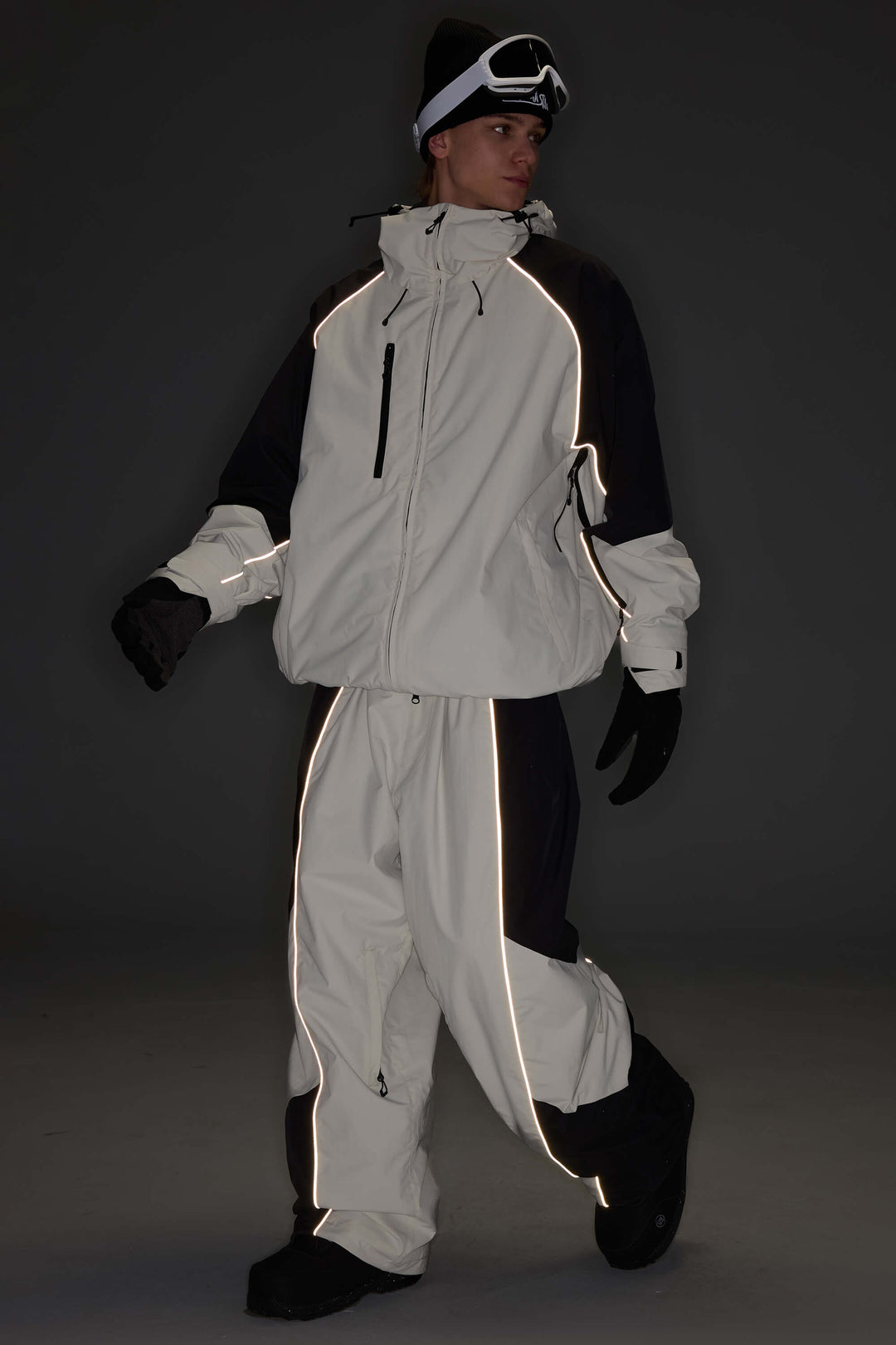 Men's Color Block Off White Waterproof Reflective Snow Pants