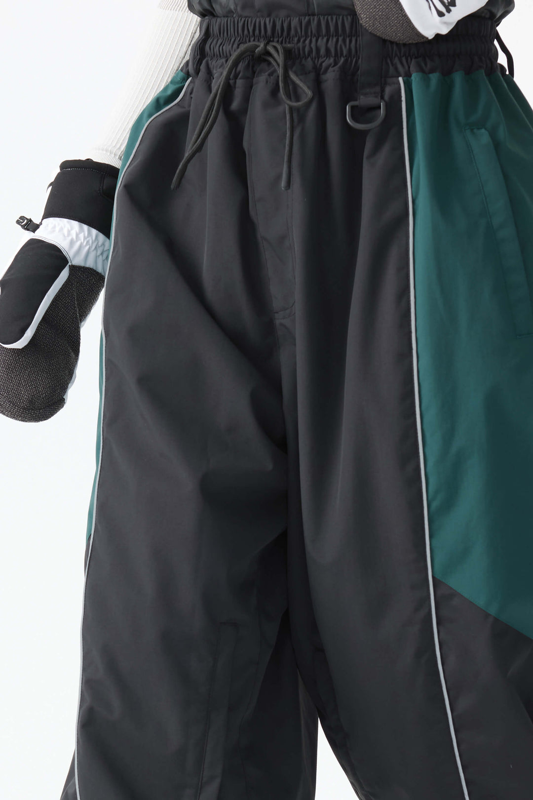 Women's Color Block Black Waterproof Reflective Snow Pants