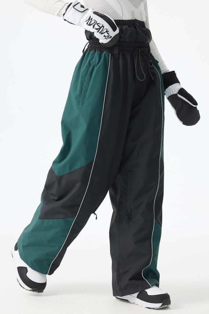 Women's Color Block Black Waterproof Reflective Snow Pants