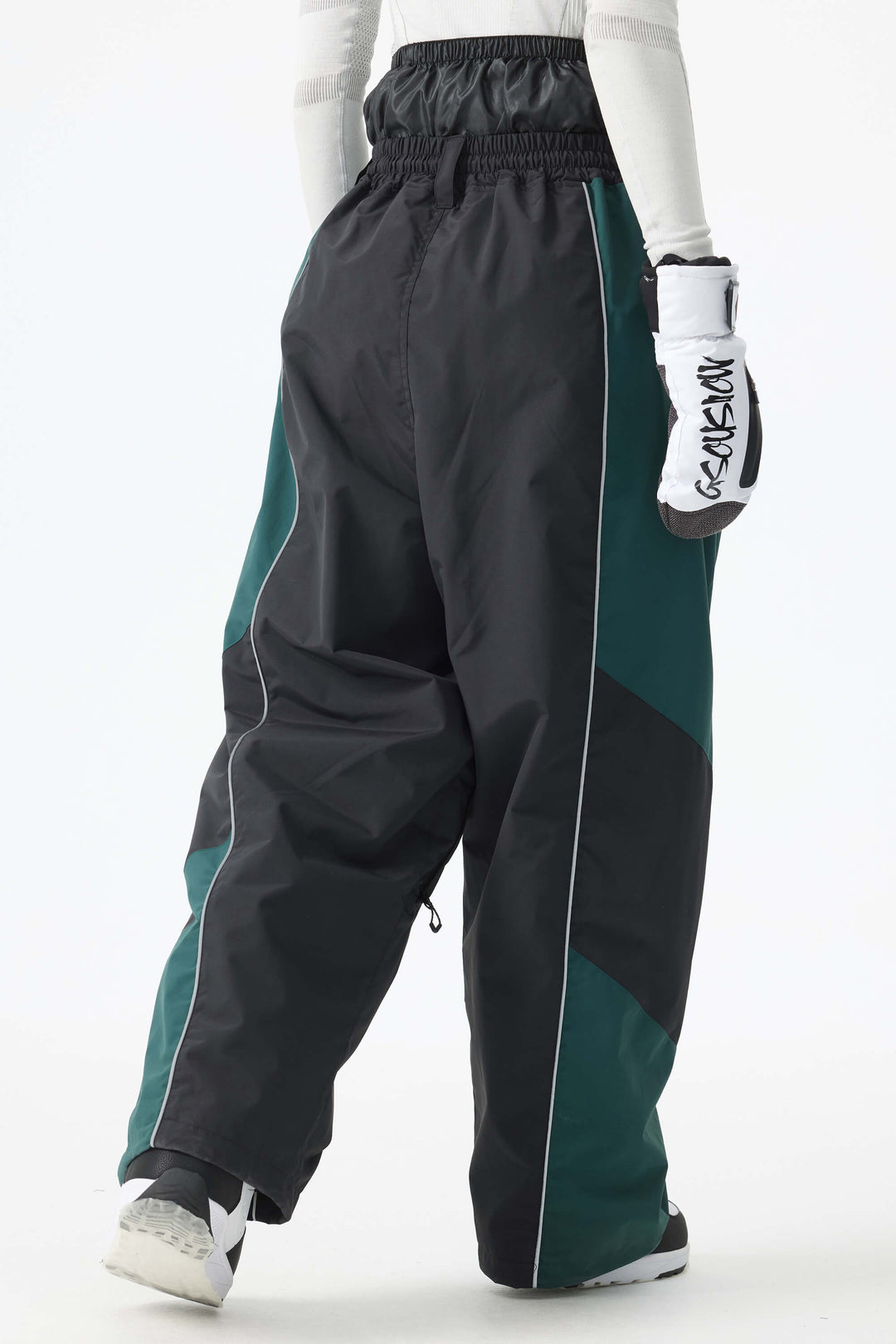 Women's Color Block Black Waterproof Reflective Snow Pants