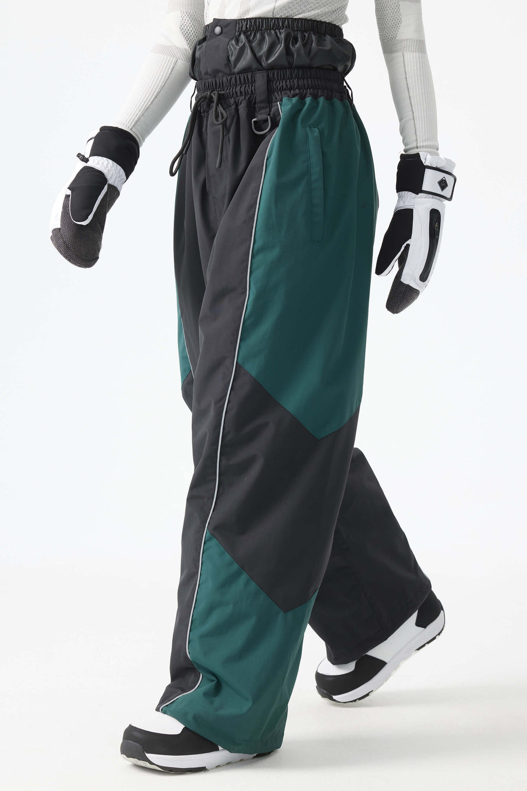 Women's Color Block Black Waterproof Reflective Snow Pants