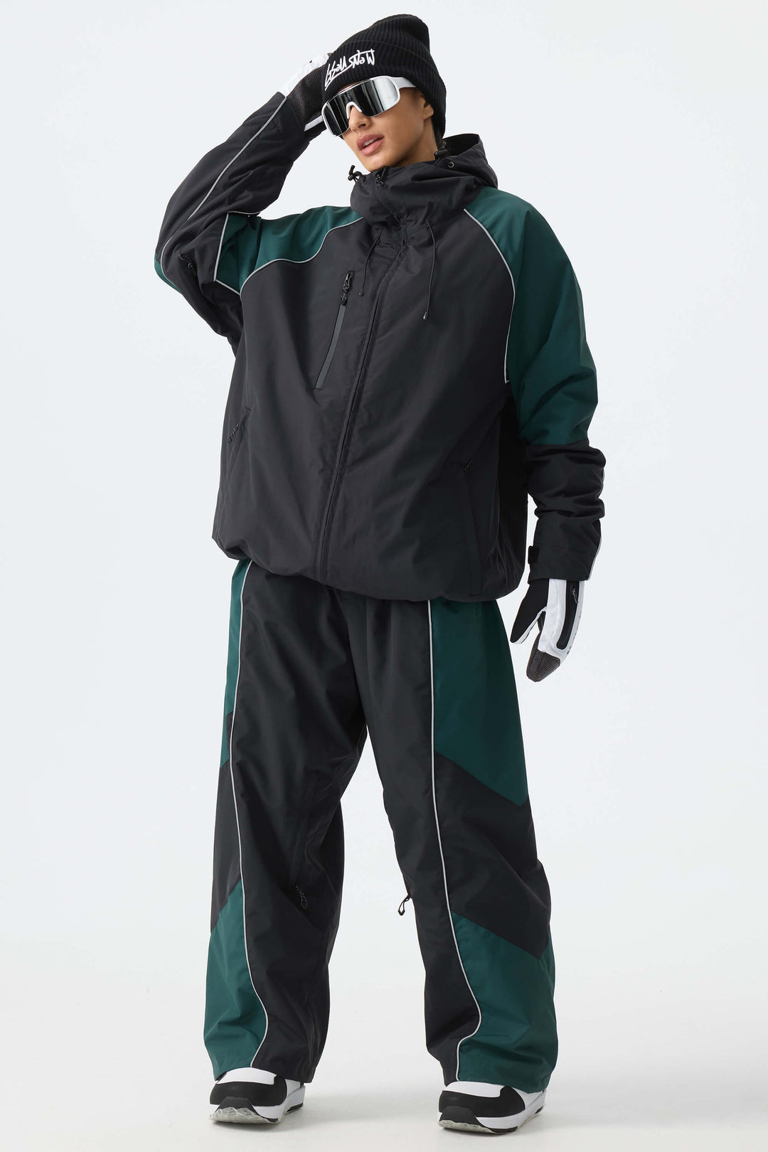 Women's Color Block Off White Waterproof Reflective Snow Pants