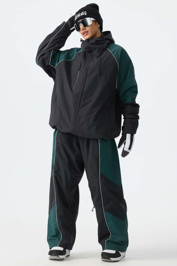 Women's Color Block Off White Waterproof Reflective Snow Pants
