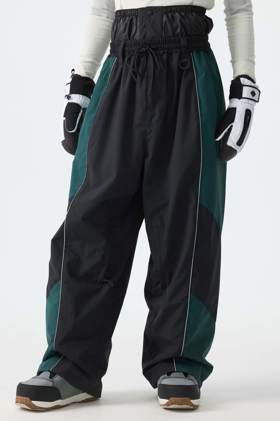 Men's Color Block Black Waterproof Reflective Snow Pants