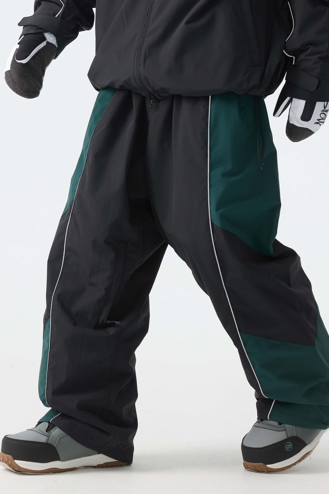Men's Color Block Black Waterproof Reflective Snow Pants